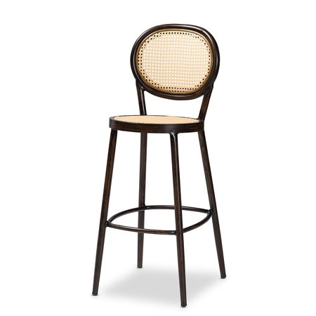 Baxton Studio Thalia MidCentury Modern Dark Brown Finished Metal and Synthetic Rattan Outdoor Bar Stool 211-11971-ZORO